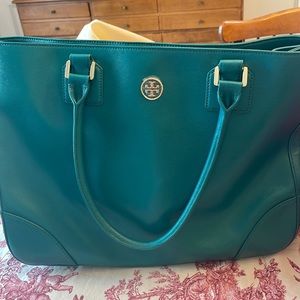 Tory Burch Robinson East West Teal Tote- on sale